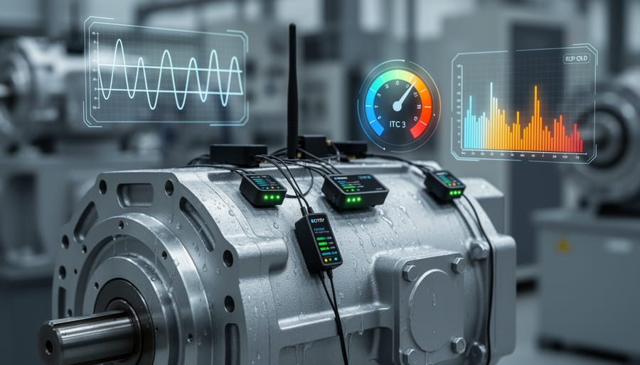 IoT monitoring sensors mounted on electric vehicle motor and gearbox assembly